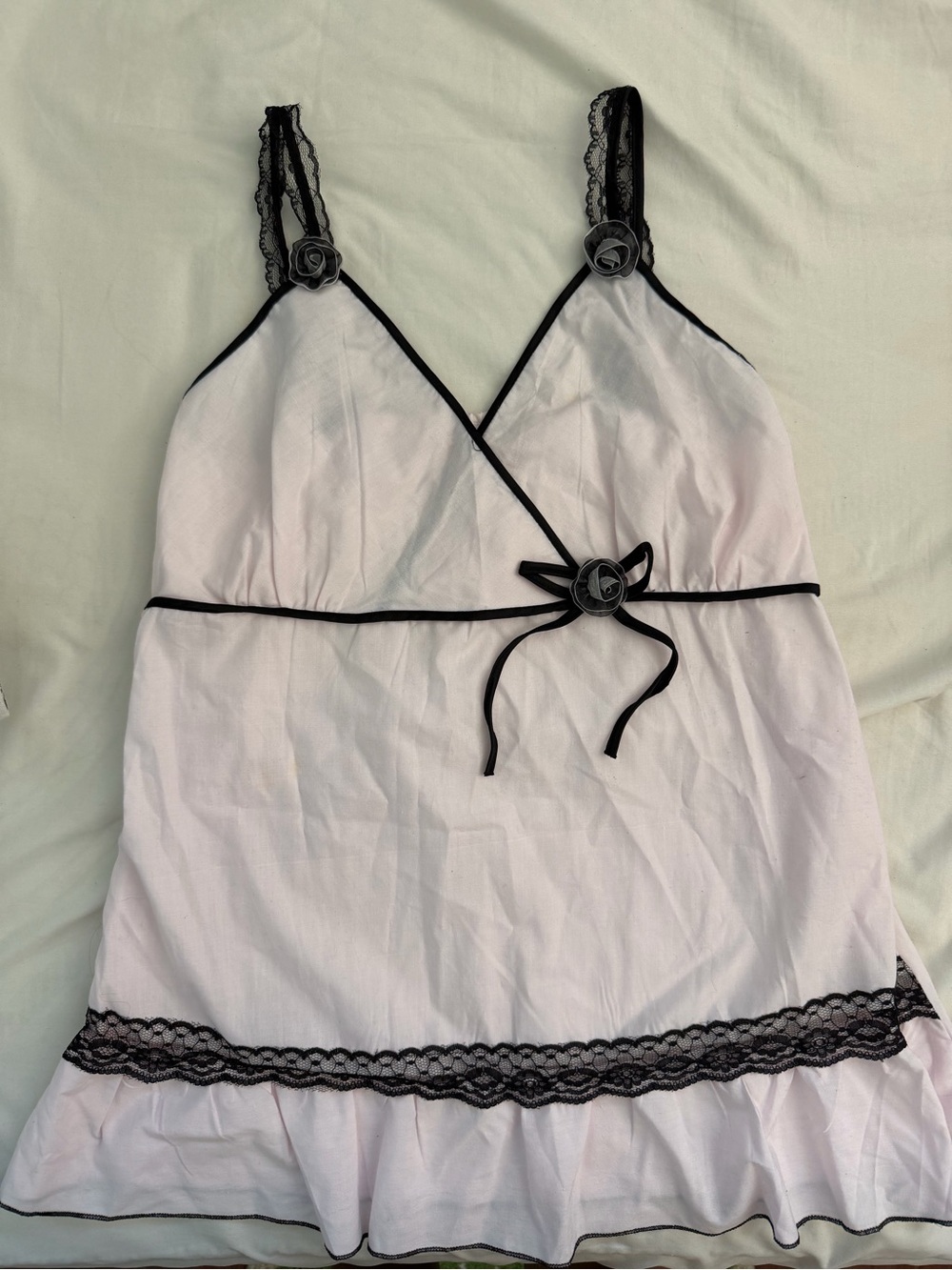 🩰 Vintage Pink and Black Lace Babydoll Top